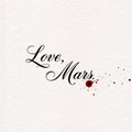 Text 'Love, Mars' with a red splatter on a white background. Letters from Mars album art