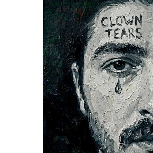 Artistic depiction of Letters from Mars with 'Clown Tears' text above an eye, on a dark background.